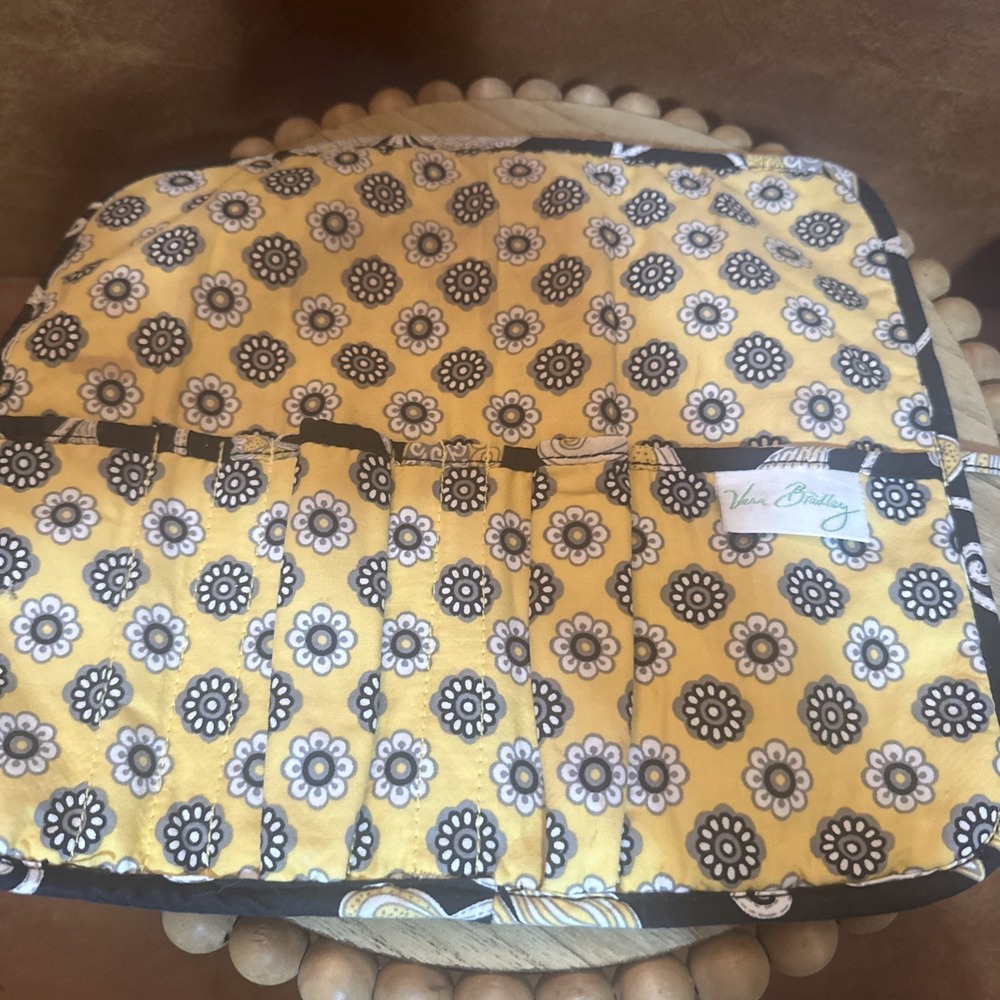 Vera Bradley Makeup Brush Pencil Roll Up Case Yellow Bird Retired Spring 2008